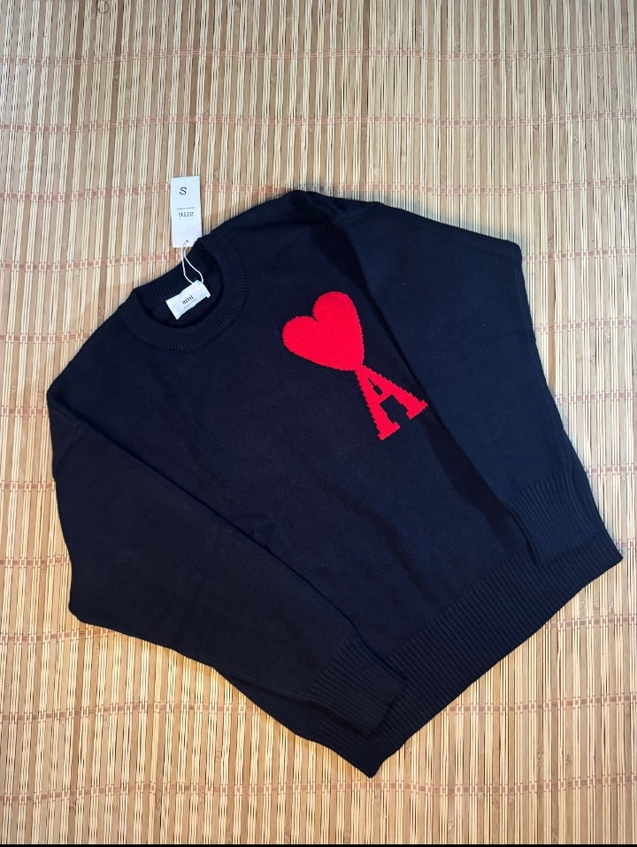 Ami París Sweater Black Red logo